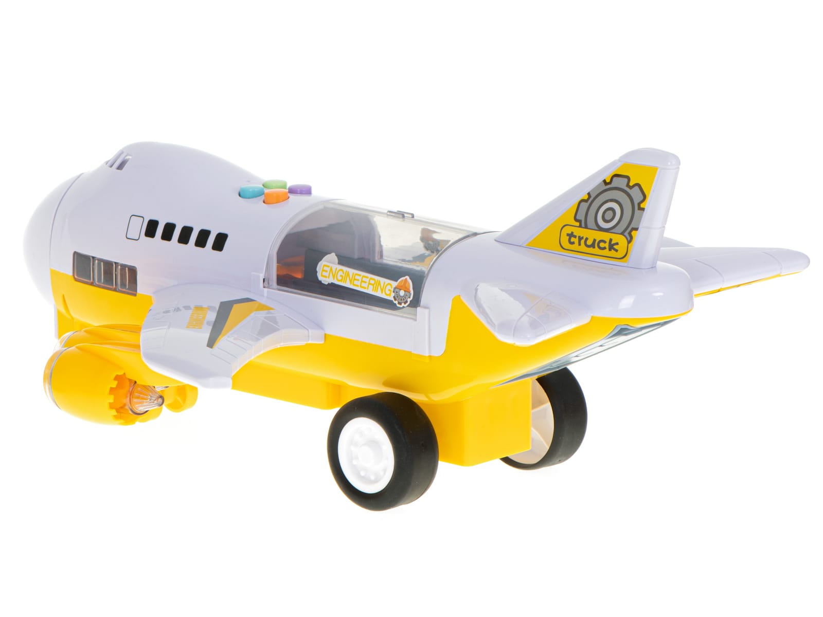 Transporter avion s građevinskim automobilima, bočno / sprijeda