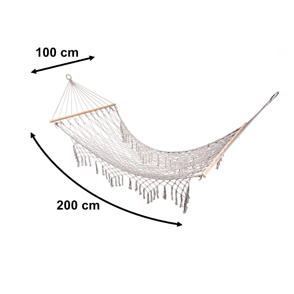 Boho vrtni viseći ležaljka s resicama - 200 cm siva