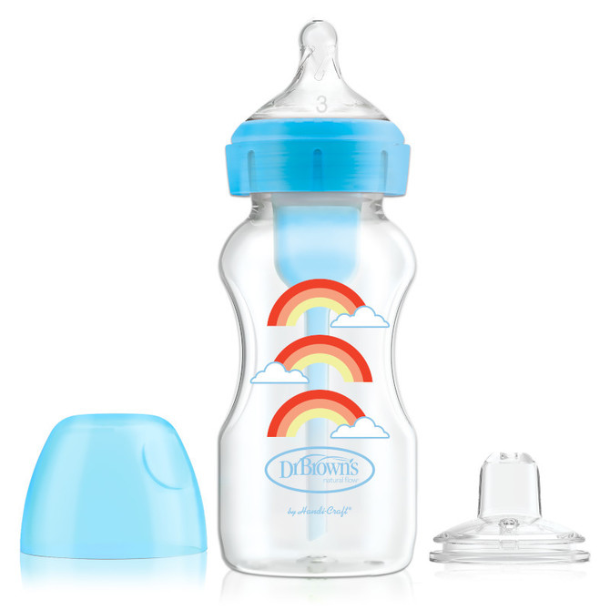 Wb91605 Boca širokog grla sa sippy nastavkom i motivom plavih duga, 270 ml