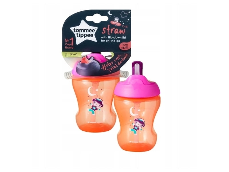 Tommee Tippee Slika s Čašom s Slamkom bez Protoka 7M + Roza, 230 Ml