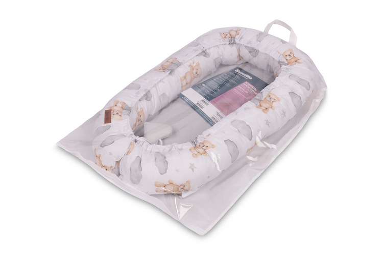 Dječji Gnijezdo Muslin Teddy Sivo + Jastuk