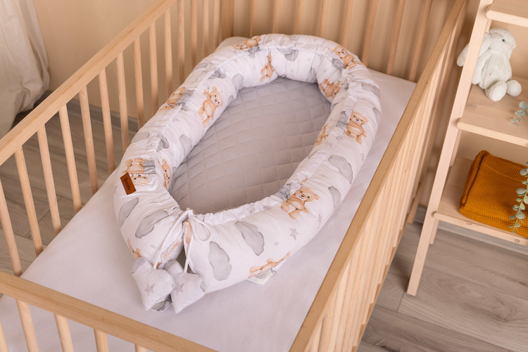 Dječji Gnijezdo Muslin Teddy Sivo + Jastuk